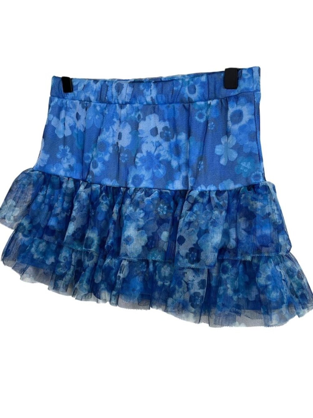 Justice Girls Size 14 Blue Floral Tiered Mesh Ruffle Pull-On Skirt